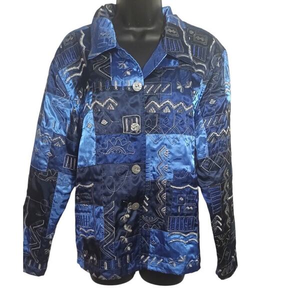 French Laundry Quilted Patchwork Boxy Jacket Blue Women's XL - Picture 1 of 6